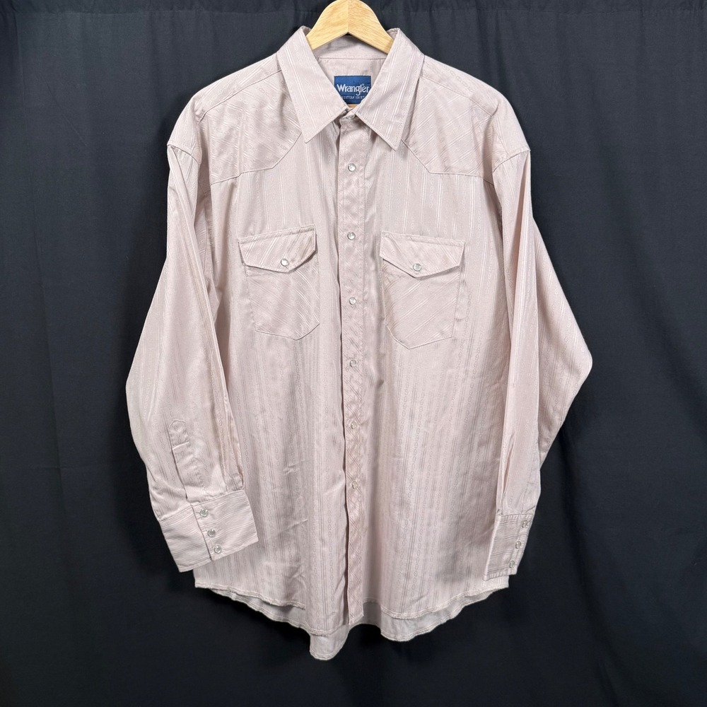 Wrangler Western Shirt Mens 16.5 x 33 Pearl Snap Jacquard‎ Stripe Taupe Tonal